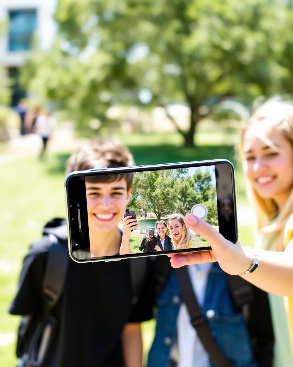 Jóvenes grabando con un celular